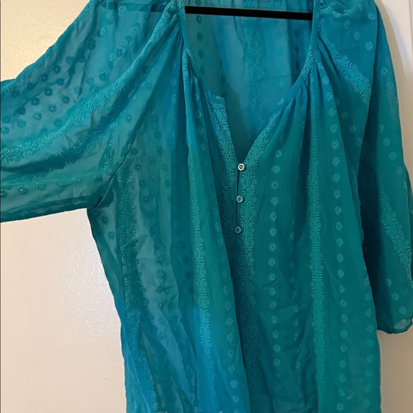 Teal Women's Sheer Blouse - Picture 3 of 7